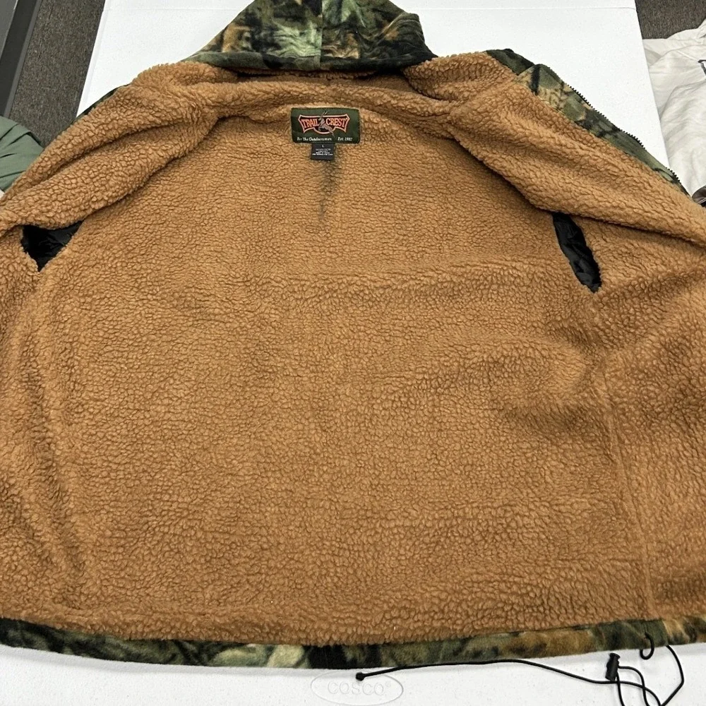 Trail Crest Fleece Jacket Mens Large Green Camo Sherpa Lined Hooded Full Zip